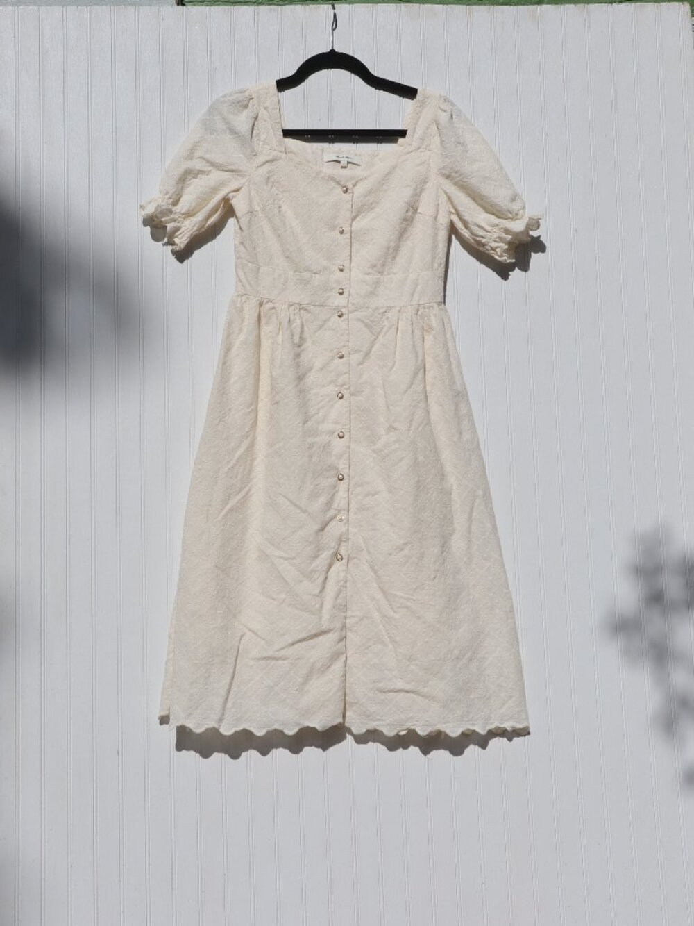 Simple Retro Cream Cotton Midinwith Scalloped edges Embroidered fabric Sz S